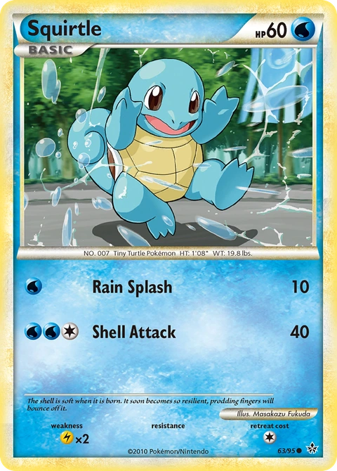 Squirtle Pokémon card from HS—Unleashed, number 63 (Standard print)