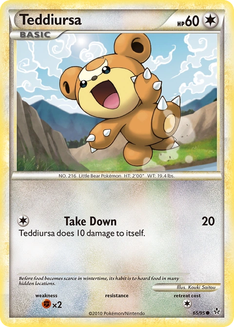 Teddiursa Pokémon card from HS—Unleashed, number 65 (Standard print)