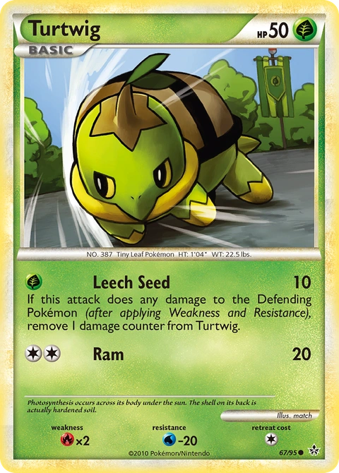 Turtwig Pokémon card from HS—Unleashed, number 67 (Standard print)