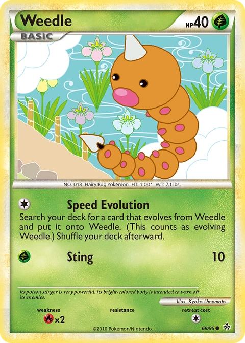 Weedle Pokémon card from HS—Unleashed, number 69 (Standard print)