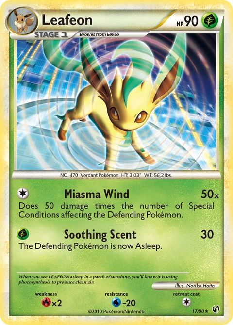 Leafeon Pokémon card from HS—Undaunted, number 17 (Standard print)