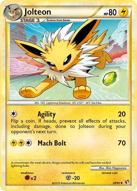 Jolteon Pokémon card from HS—Undaunted, number 28 (Standard print)