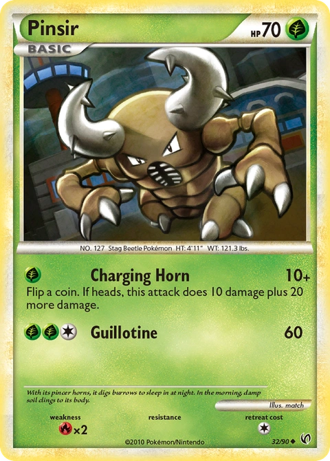 Pinsir Pokémon card from HS—Undaunted, number 32 (Standard print)
