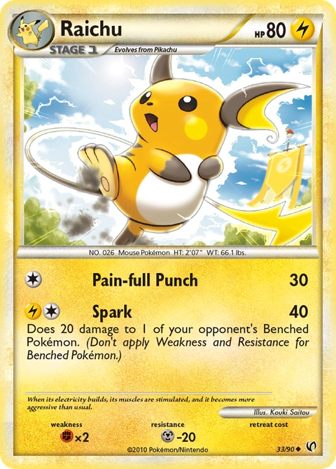 Raichu Pokémon card from HS—Undaunted, number 33 (Standard print)