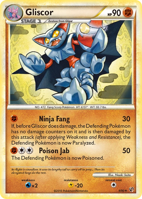 Gliscor Pokémon card from HS—Undaunted, number 4 (Holo print)