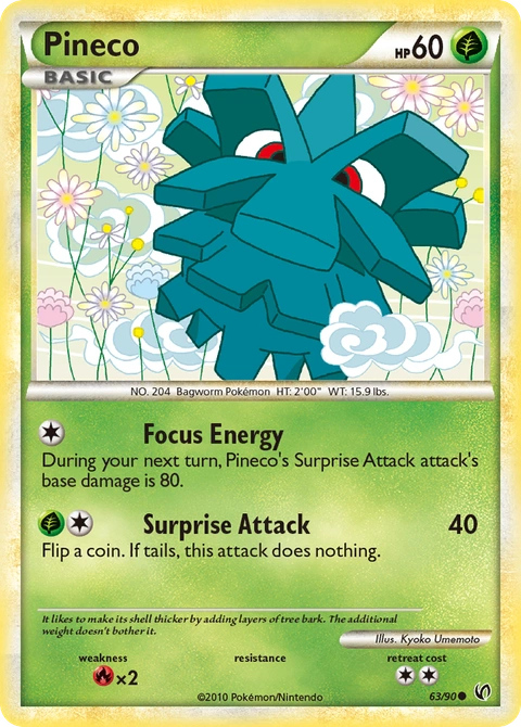 Pineco Pokémon card from HS—Undaunted, number 63 (Standard print)
