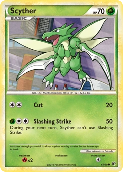 Scyther Pokémon card, number 65