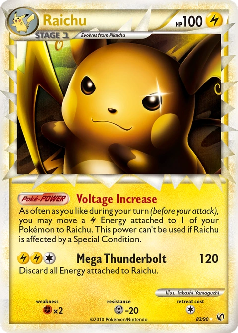 Raichu Pokémon card from HS—Undaunted, number 83 (Holo print)