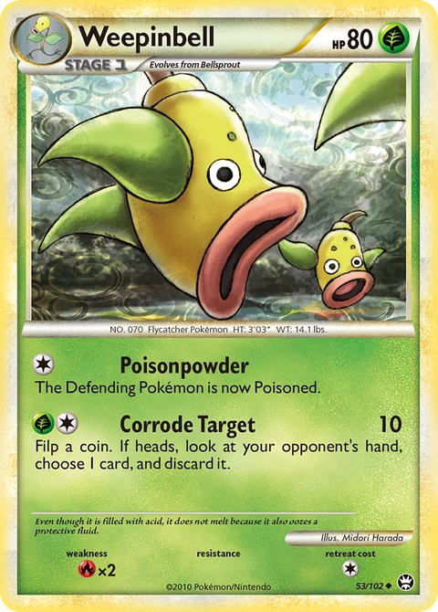 Weepinbell Pokémon card from HS—Triumphant, number 53 (Standard print)