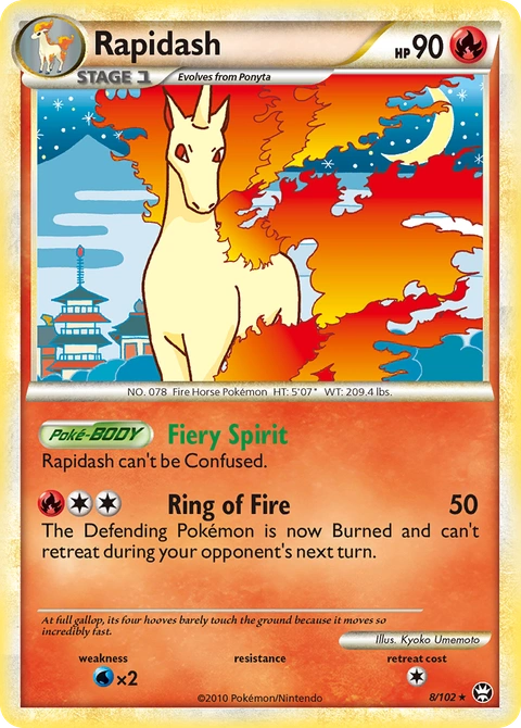 Rapidash Pokémon card from HS—Triumphant, number 8 (Holo print)