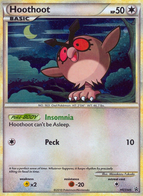 Hoothoot Pokémon card from HGSS Black Star Promos, number HGSS05 (Standard print)