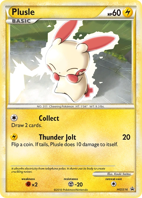 Plusle Pokémon card from HGSS Black Star Promos, number HGSS16 (Standard print)
