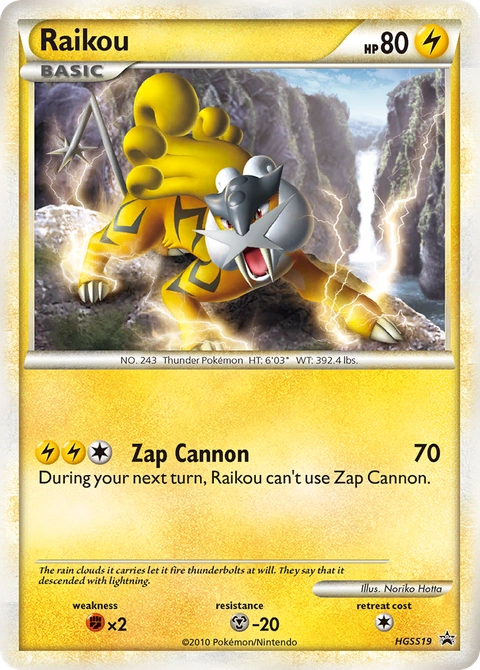 Raikou Pokémon card from HGSS Black Star Promos, number HGSS19 (Standard print)