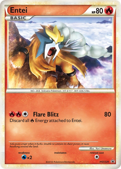 Entei Pokémon card from HGSS Black Star Promos, number HGSS20 (Standard print)