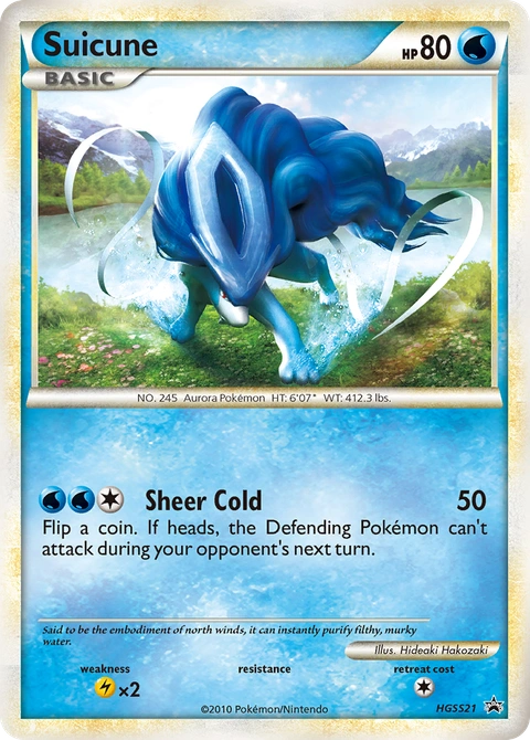 Suicune Pokémon card from HGSS Black Star Promos, number HGSS21 (Standard print)