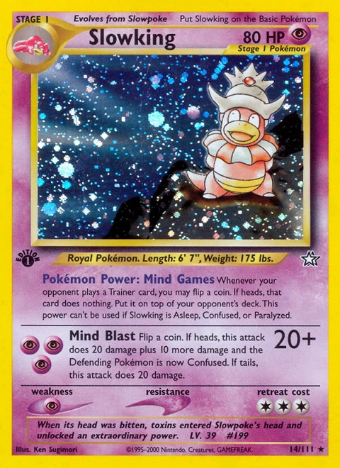 Slowking Pokémon card from Neo Genesis, number 14 (1st Edition print)