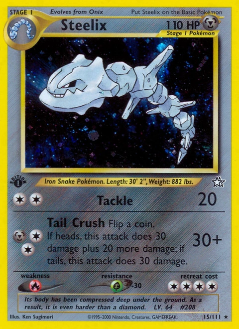 Steelix Pokémon card from Neo Genesis, number 15 (1st Edition print)
