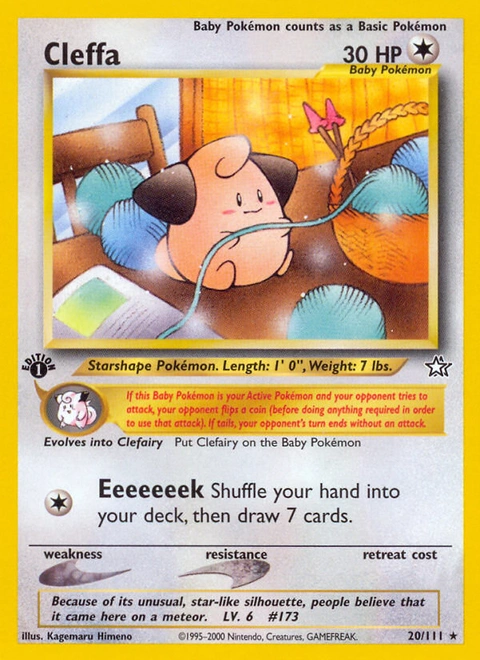 Cleffa Pokémon card from Neo Genesis, number 20 (1st Edition print)