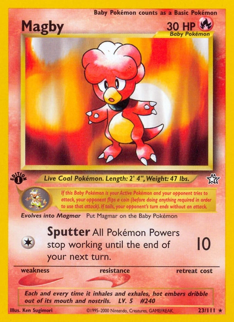 Magby Pokémon card from Neo Genesis, number 23 (1st Edition print)