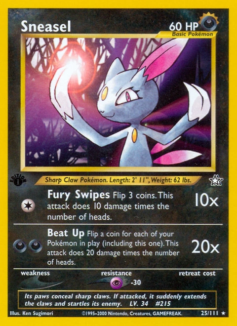 Sneasel Pokémon card from Neo Genesis, number 25 (1st Edition print)