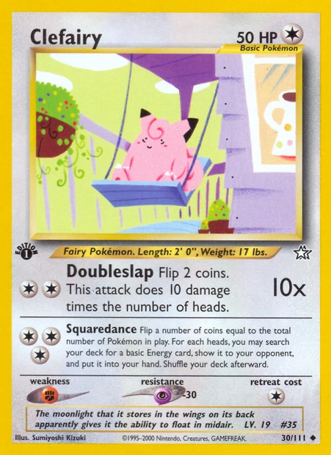 Clefairy Pokémon card from Neo Genesis, number 30 (1st Edition print)