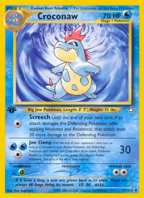 Croconaw Pokémon card from Neo Genesis, number 31 (1st Edition print)