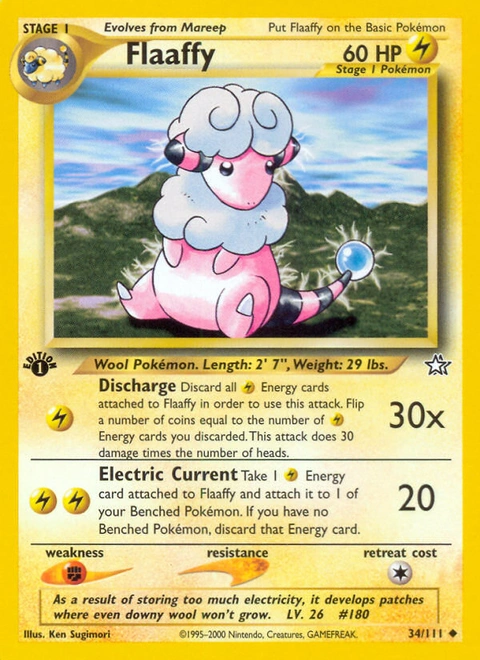 Flaaffy Pokémon card from Neo Genesis, number 34 (1st Edition print)