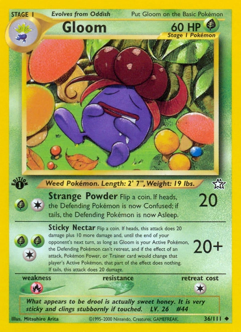 Gloom Pokémon card from Neo Genesis, number 36 (1st Edition print)