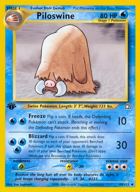 Piloswine Pokémon card from Neo Genesis, number 44 (1st Edition print)