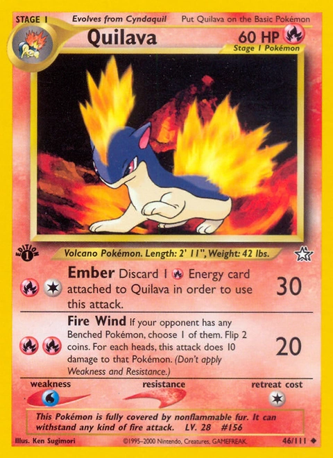 Quilava Pokémon card from Neo Genesis, number 46 (1st Edition print)