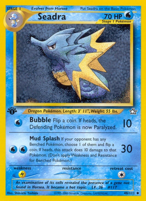 Seadra Pokémon card from Neo Genesis, number 48 (1st Edition print)