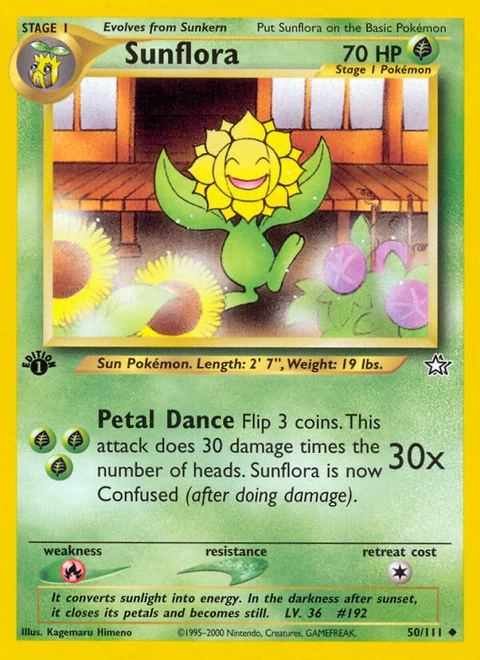 Sunflora Pokémon card from Neo Genesis, number 50 (1st Edition print)