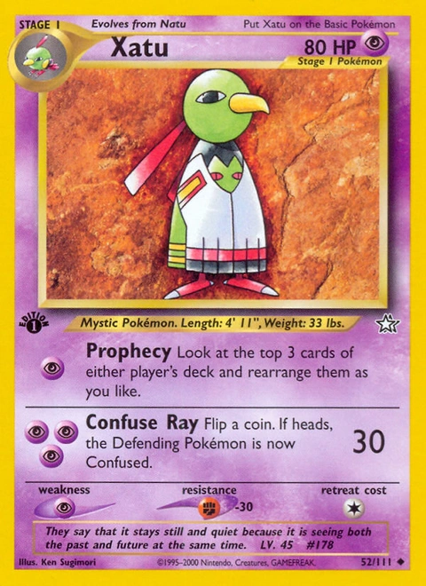 Xatu Pokémon card from Neo Genesis, number 52 (1st Edition print)