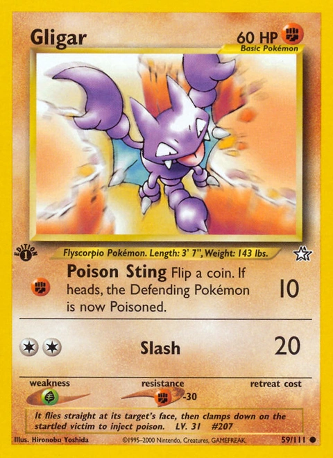 Gligar Pokémon card from Neo Genesis, number 59 (1st Edition print)