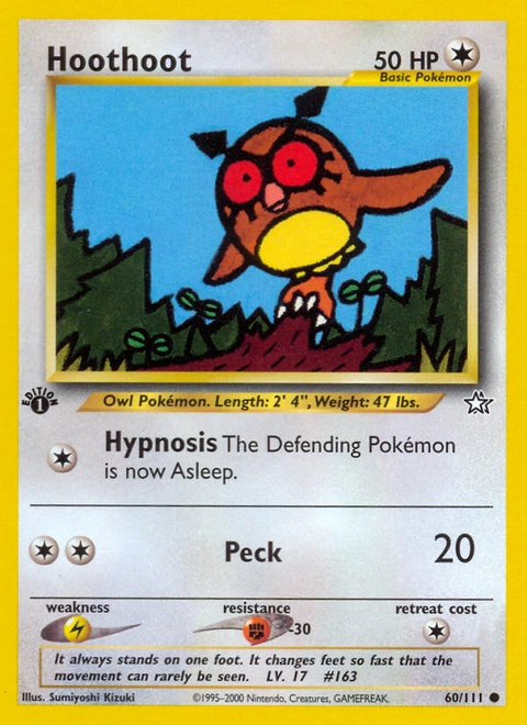 Hoothoot Pokémon card from Neo Genesis, number 60 (1st Edition print)