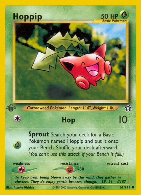 Hoppip Pokémon card from Neo Genesis, number 61 (1st Edition print)
