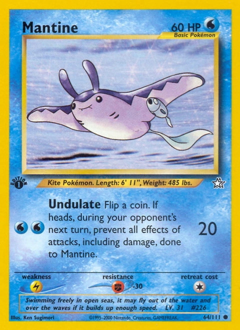 Mantine Pokémon card from Neo Genesis, number 64 (1st Edition print)