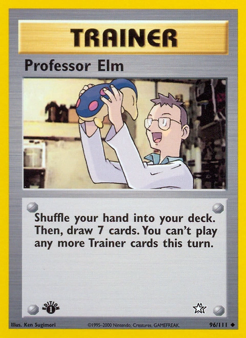 Professor Elm Pokémon card from Neo Genesis, number 96 (1st Edition print)