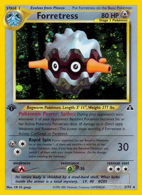 Forretress Pokémon card from Neo Discovery, number 2 (1st Edition print)