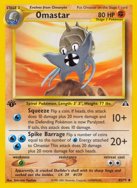 Omastar Pokémon card from Neo Discovery, number 43 (1st Edition print)