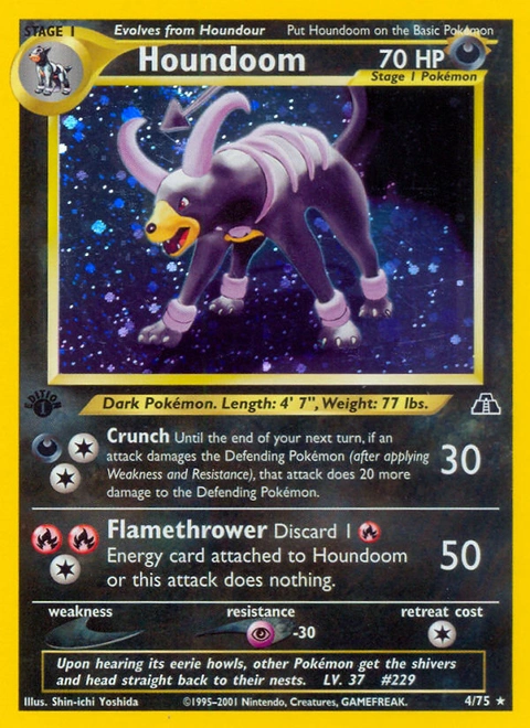 Houndoom Pokémon card from Neo Discovery, number 4 (1st Edition print)