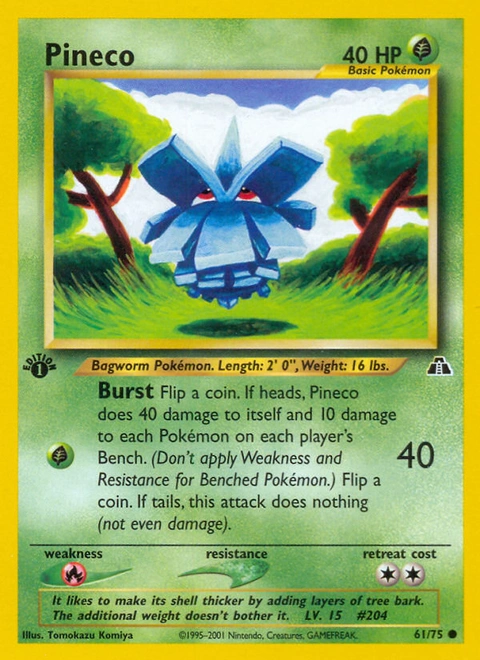Pineco Pokémon card from Neo Discovery, number 61 (1st Edition print)