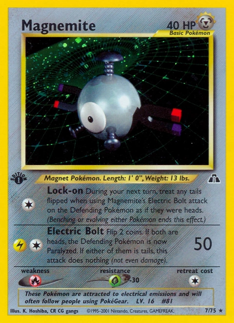 Magnemite Pokémon card from Neo Discovery, number 7 (1st Edition print)