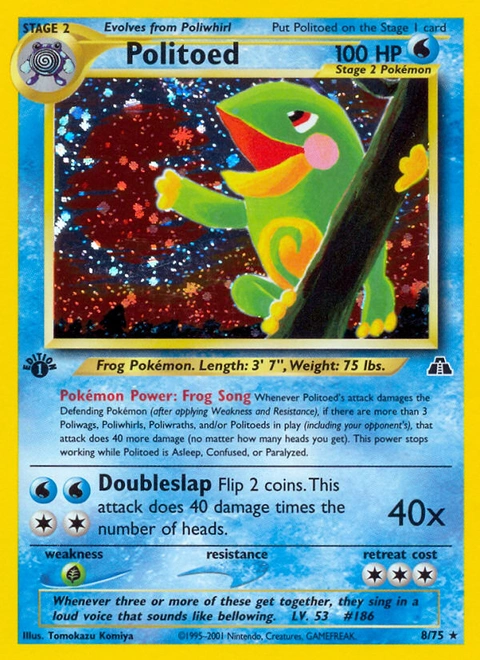 Politoed Pokémon card from Neo Discovery, number 8 (1st Edition print)
