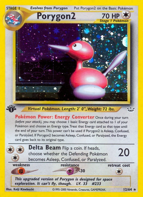 Porygon2 Pokémon card from Neo Revelation, number 12 (1st Edition print)