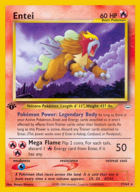 Entei Pokémon card from Neo Revelation, number 17 (1st Edition print)