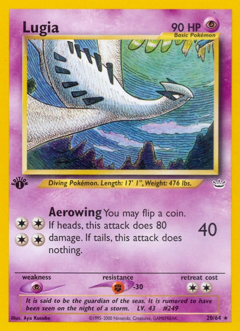 Lugia Pokémon card from Neo Revelation, number 20 (1st Edition print)