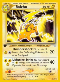 Raichu Pokémon card, number 21
