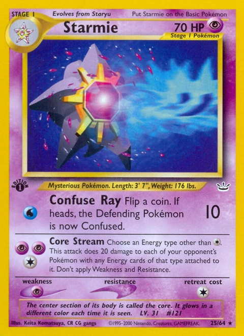 Starmie Pokémon card from Neo Revelation, number 25 (1st Edition print)