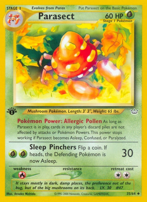 Parasect Pokémon card from Neo Revelation, number 35 (1st Edition print)